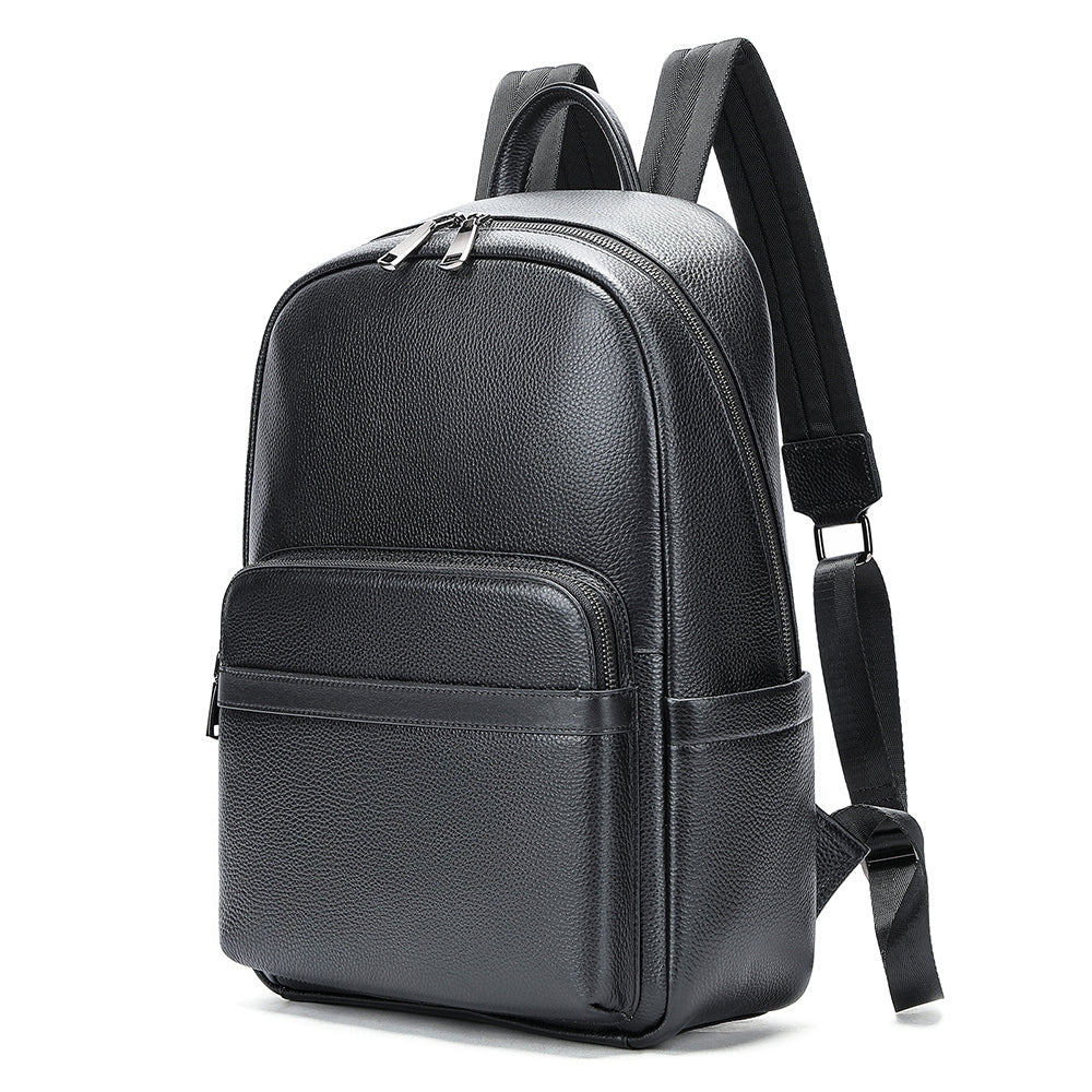 Men's Black Casual Leather Backpack - Tsuru.uk