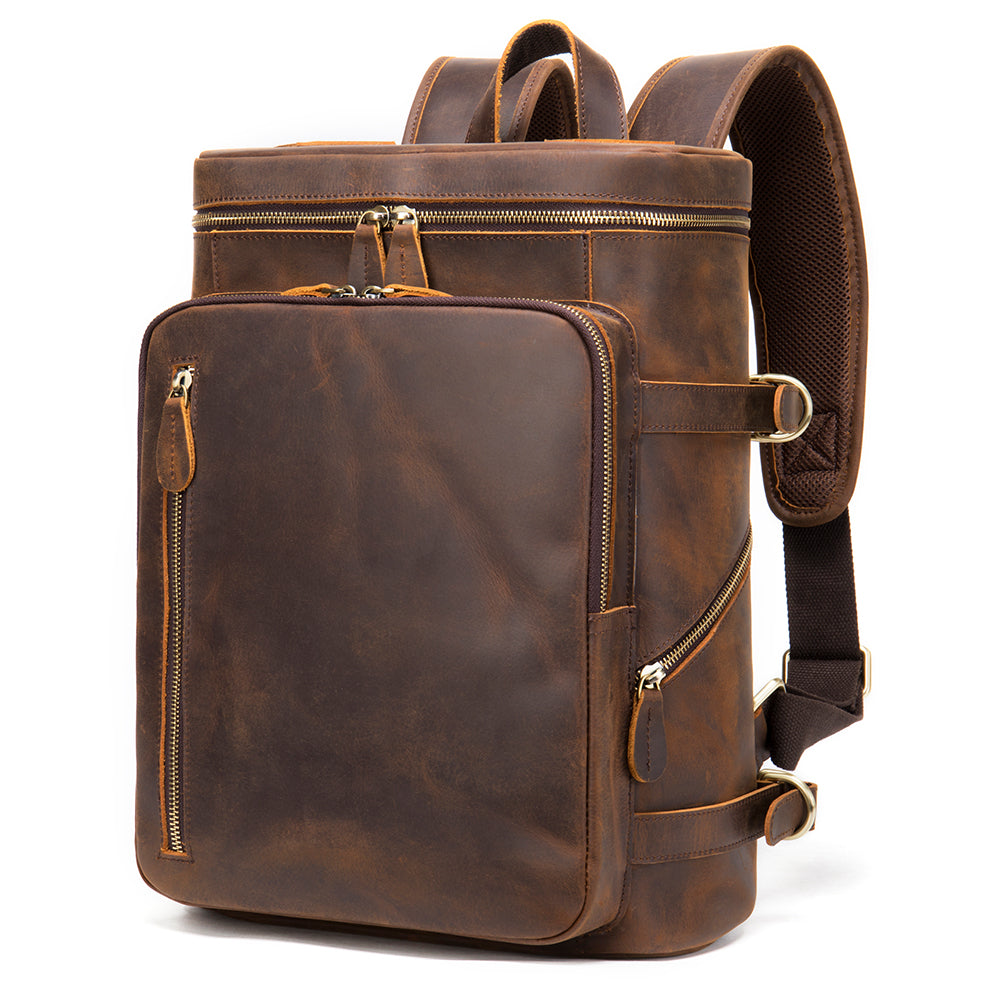 Men's Large Business Leather Backpack Daypack Retro Style