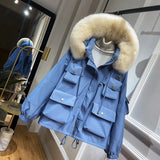 Oversized Down Coats Womens Winter Warm White Duck Down Parka Jacket Woman Big Fox Fur Collar Down Jackets Women Hooded Overcoat