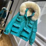 Oversized Down Coats Womens Winter Warm White Duck Down Parka Jacket Woman Big Fox Fur Collar Down Jackets Women Hooded Overcoat